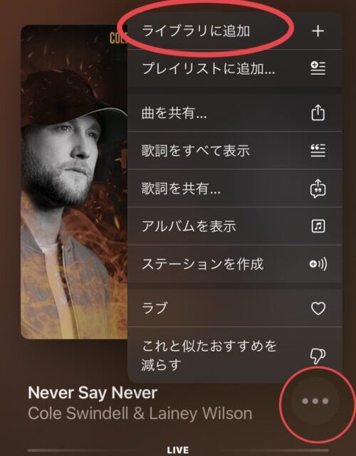 Apple Music Country 再生画面