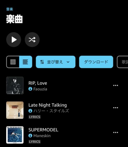 ダウンロード済み楽曲