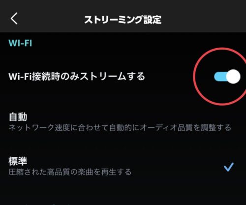 Wi-Fi接続時にストリームする