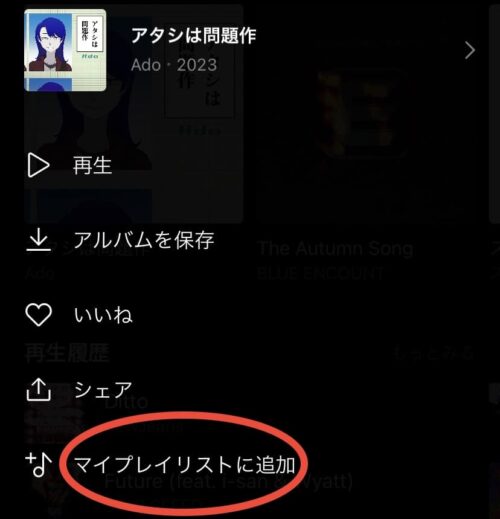 マイプレイリストに追加